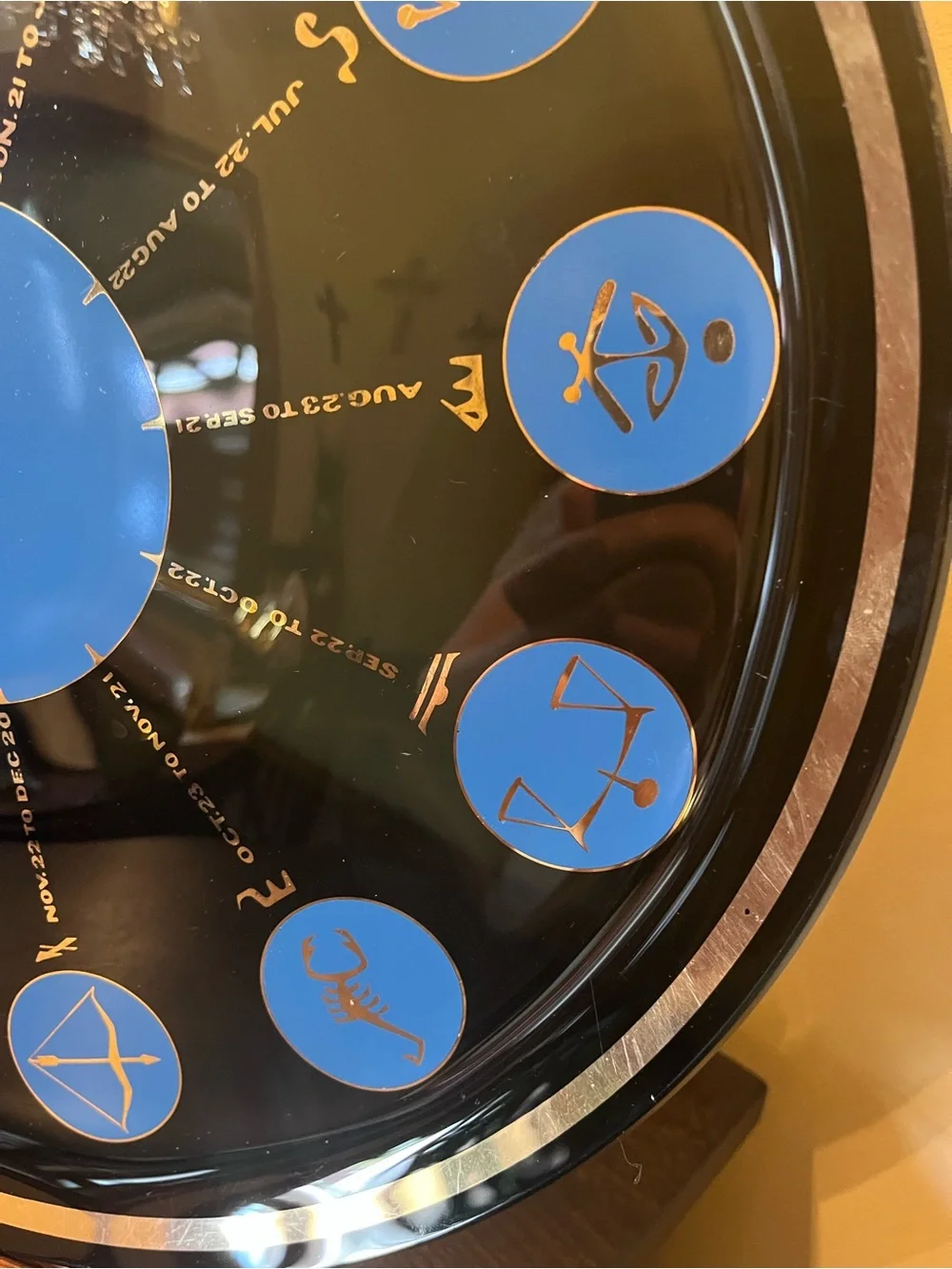 Rare Vintage MCM Large Zodiac Astrology  Glass Platter Tray Clock Face Wall Deco